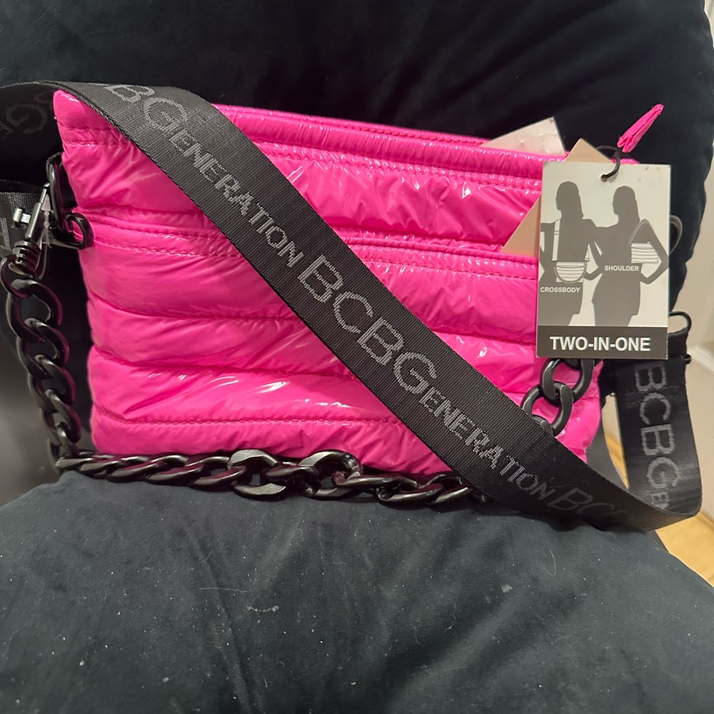 BCBG Vibrant Pink Crossbody Bag with Chain Strap